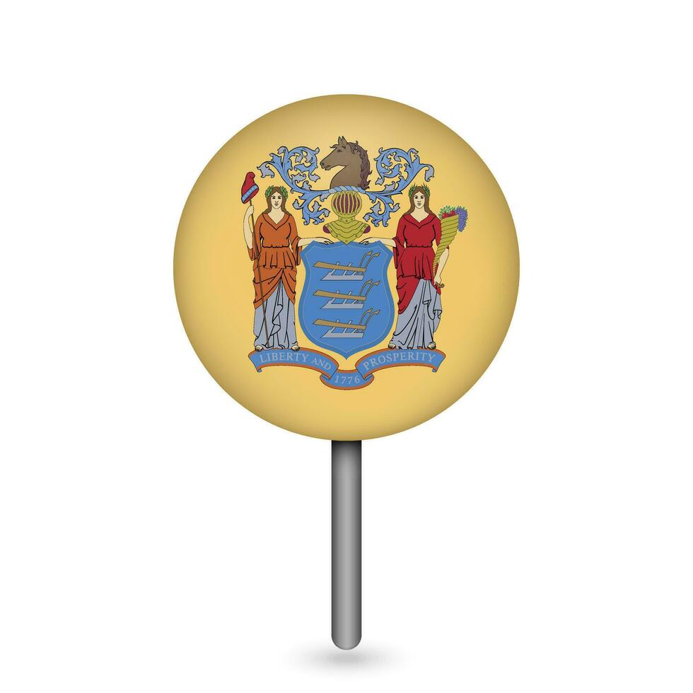 Map pointer with flag of New Jersey. Vector illustration.
