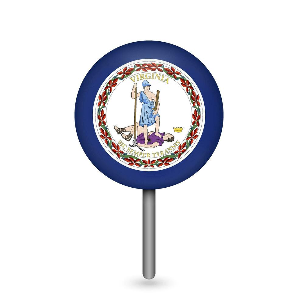 Map pointer with flag of Virginia. Vector illustration.