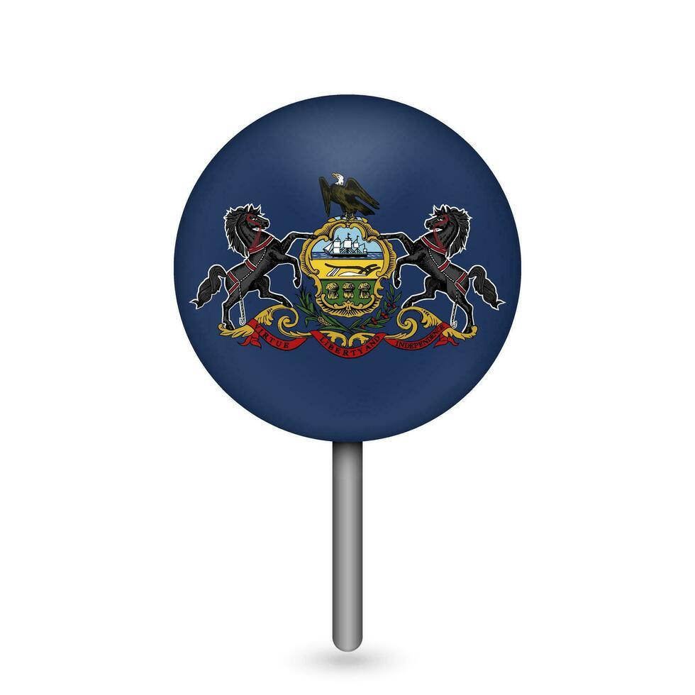 Map pointer with flag of Pennsylvania. Vector illustration.