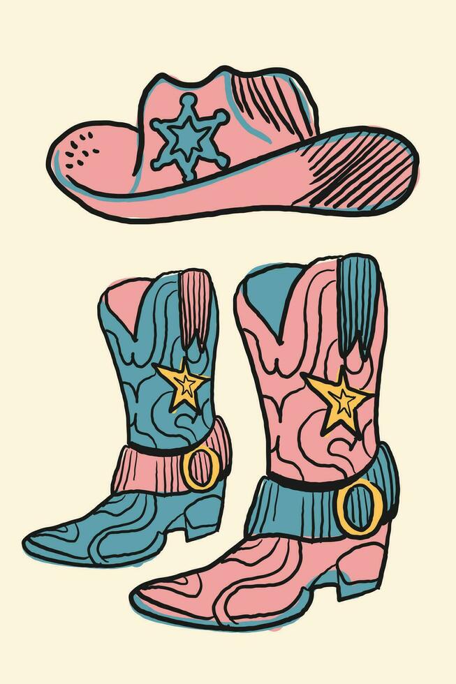 conjunto de ilustración de vaquero botas en Clásico estilo. diseño elementos para logo, emblema, firmar, póster, tarjeta, y bandera. vector ilustración.