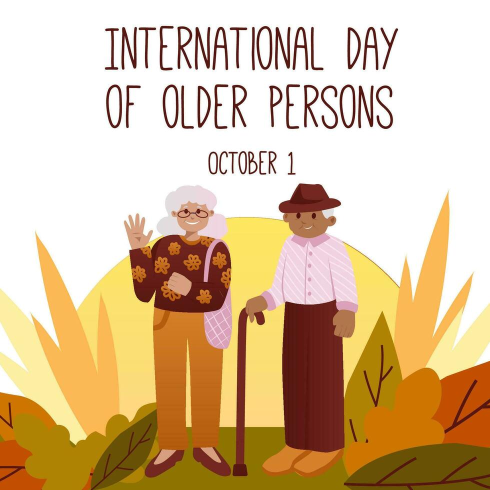 International older persons day, held on 1 October. vector illustration. Can be used to create promotional materials, social media posts, and awareness campaigns for International Older Persons Day