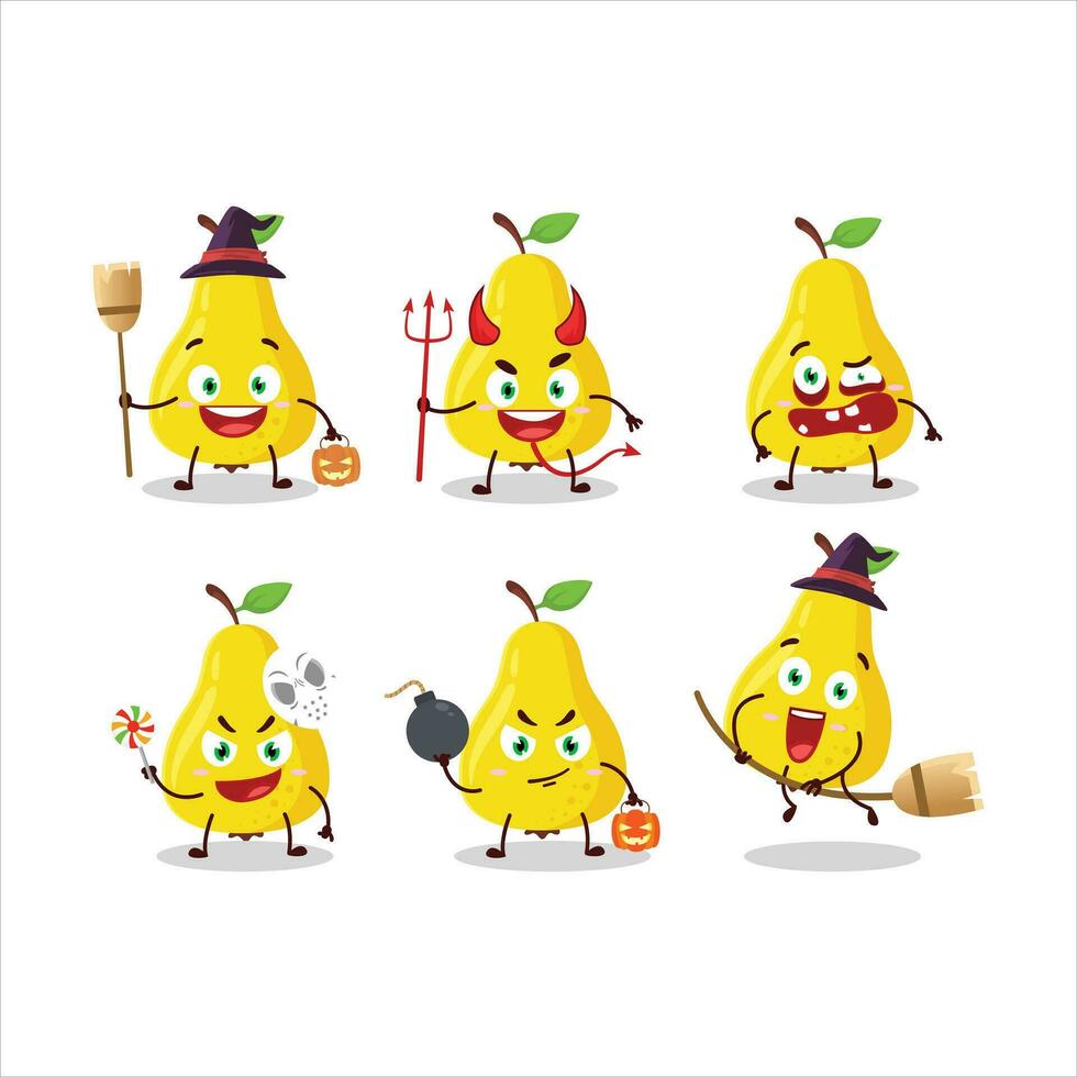 Víspera de Todos los Santos expresión emoticones con dibujos animados personaje de amarillo Pera vector