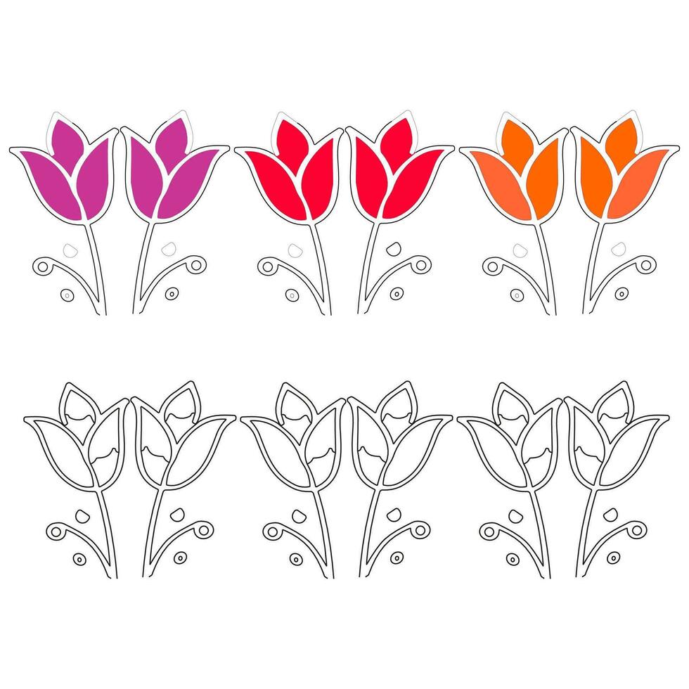 flower set line art  white background drawing continuous design Hand drawn line of abstract flower floral rose tropical leaves spring and autumn leaf bouquet of olives vector