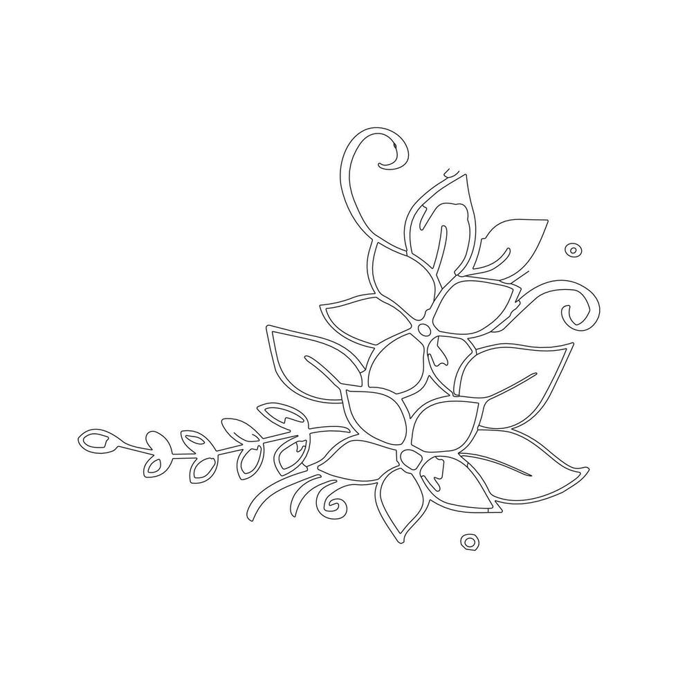 Hand drawn line Art Flower of abstract flower floral rose tropical leaves spring and autumn leaf bouquet of olives vector