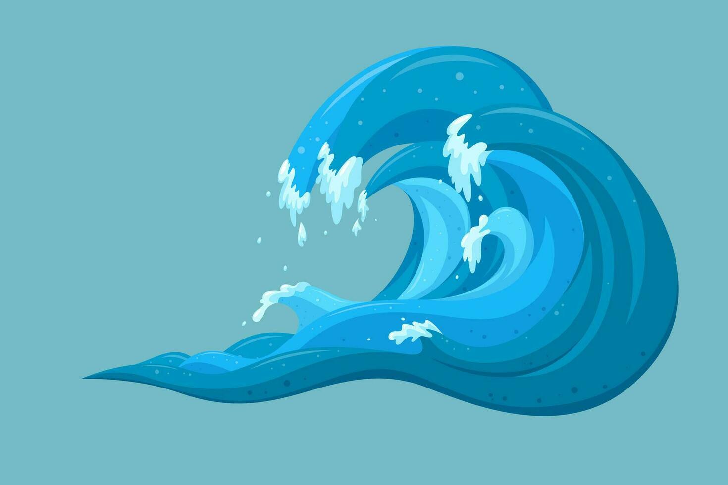 Tsunami waves background. Moving ocean waves in cartoon style. Vector illustration