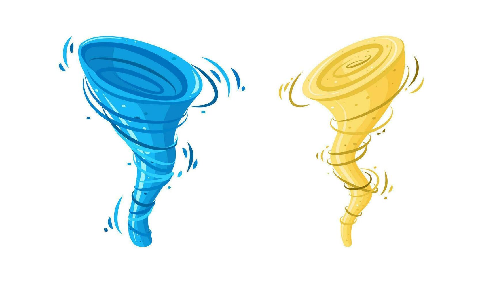 Whirlwind sandstorm and whirlpool tsunami. Dust storm and water vortex isolated in white background. Vector illustration