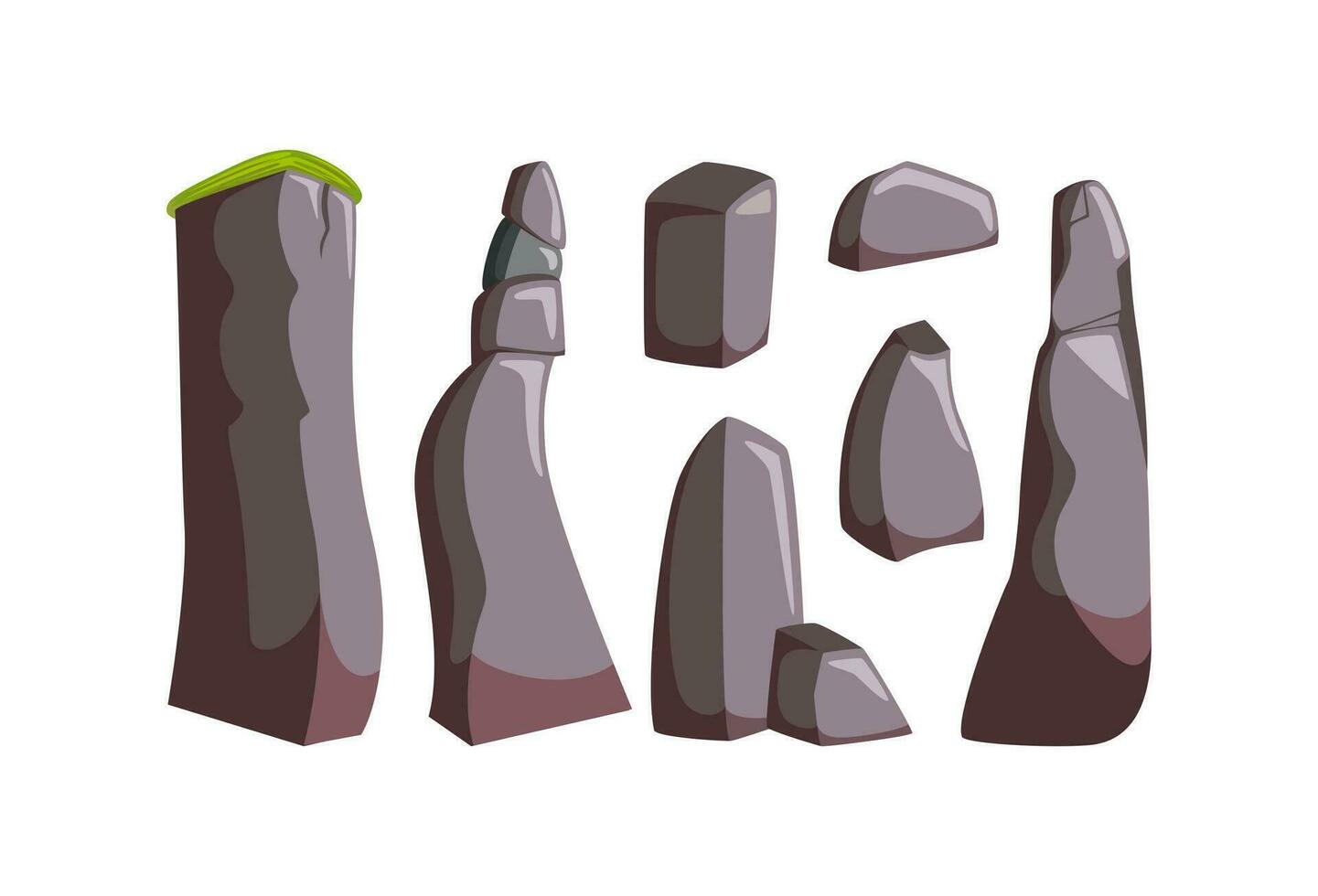 Mountain rocks with boulders. Set of isometric granite and other stones for rocky landscape. Vector illustration