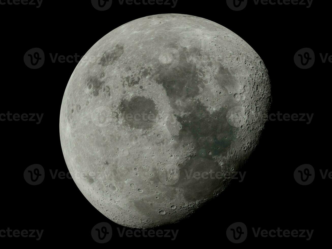 Moon surface full moon super moon close up in the night. Detail of the lunar surface in black photo