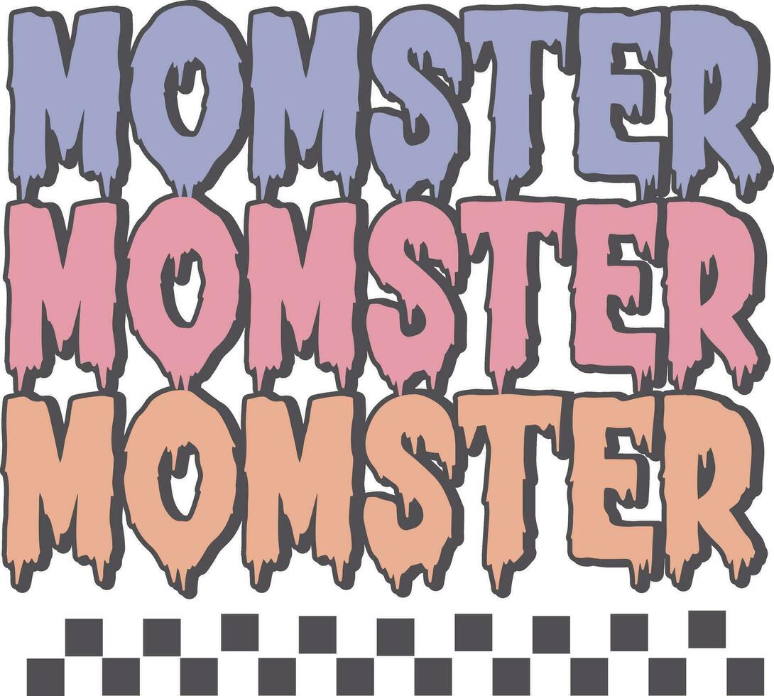 Monster Funny Retro Halloween Mom T Shirt Design vector
