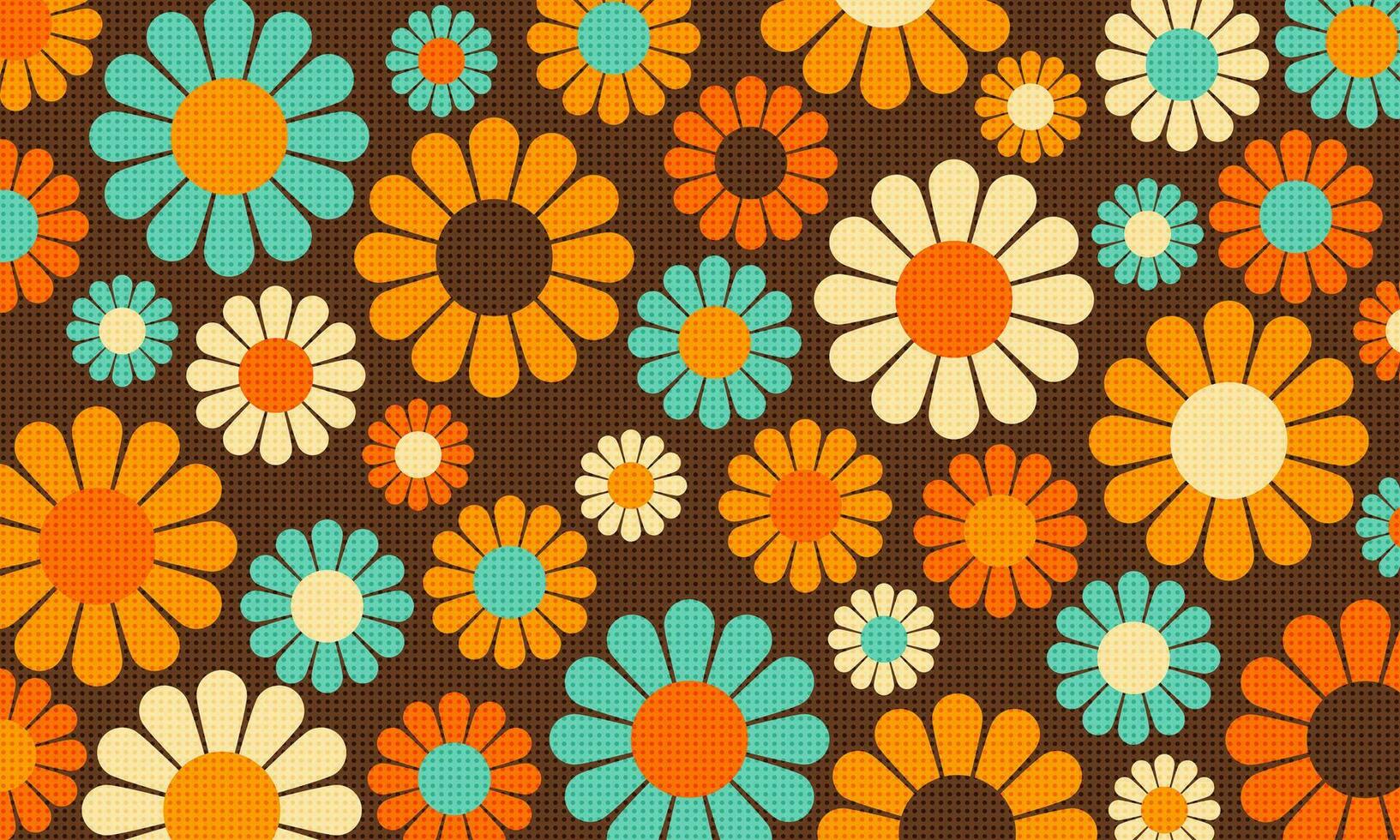 Abstract Vintage Retro Flower Pattern Wallpaper Ben Day Dots vector