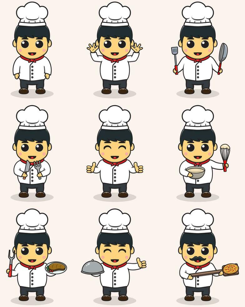 Cute Boy with wearing chef hat and uniform. Boy in chef costume vector. Kid professions set. Cute children with professional occupations vector illustration. Flat vector illustration