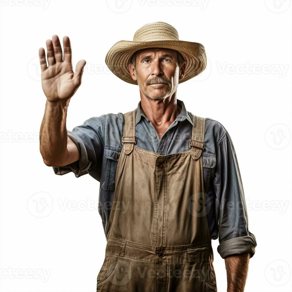 cowboy pointing his finger up isolated on white background photo