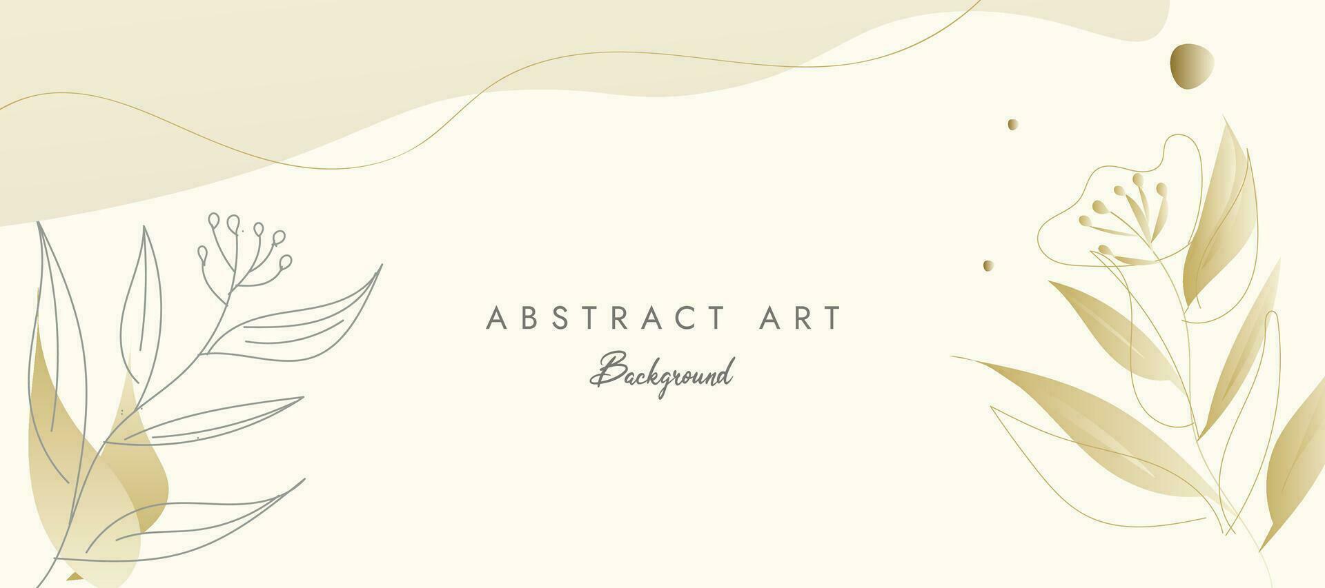 Luxury minimal style abstract art background vector with golden line art flower and botanical leaves, Organic shapes, Watercolor. Vector background for banner, poster, Web and packaging.