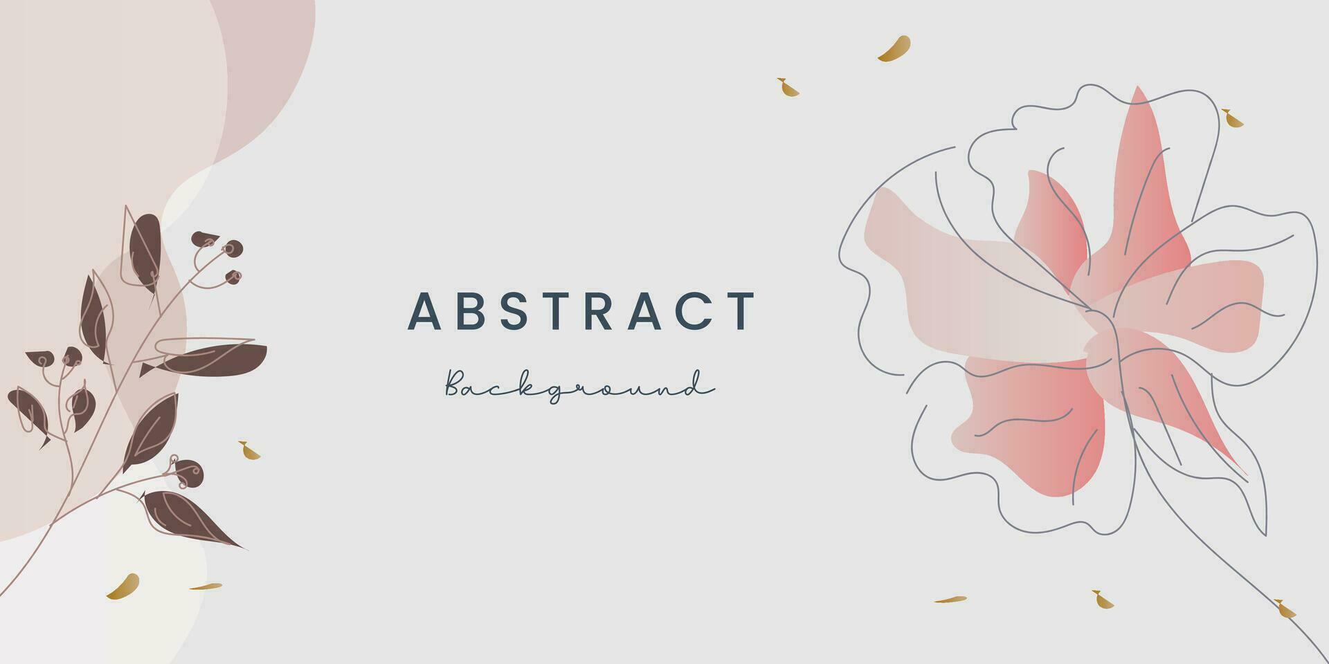Luxury minimal style abstract art background vector with golden line art flower and botanical leaves, Organic shapes, Watercolor. Vector background for banner, poster, Web and packaging.