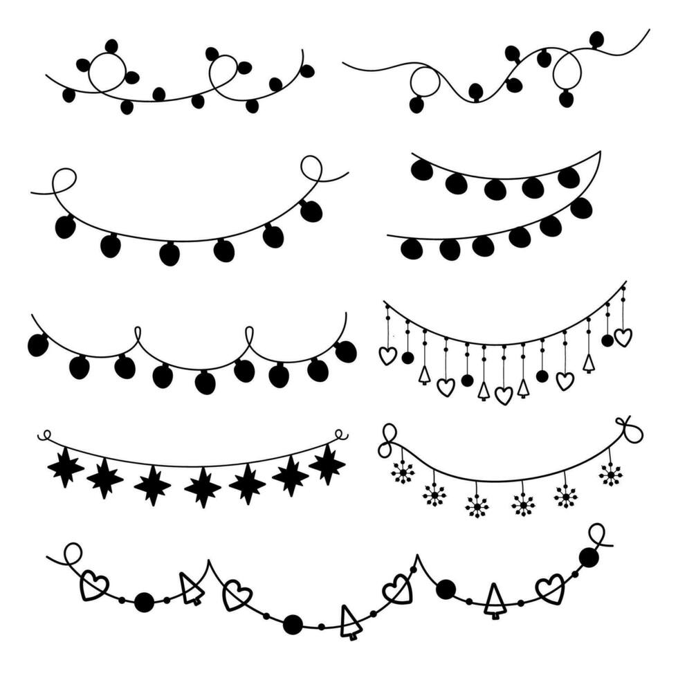 Hand drawn festive garland  silhouette. Christmas vector