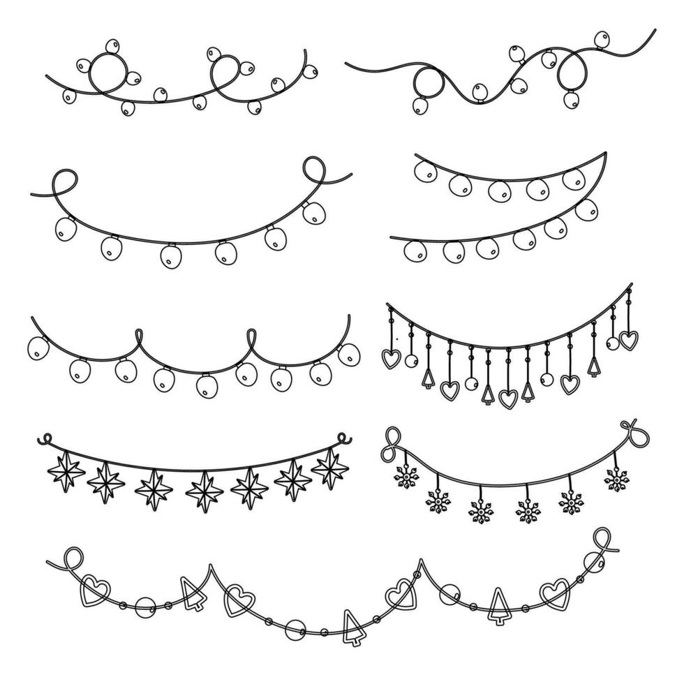 Hand drawn festive garland outline. Christmas vector