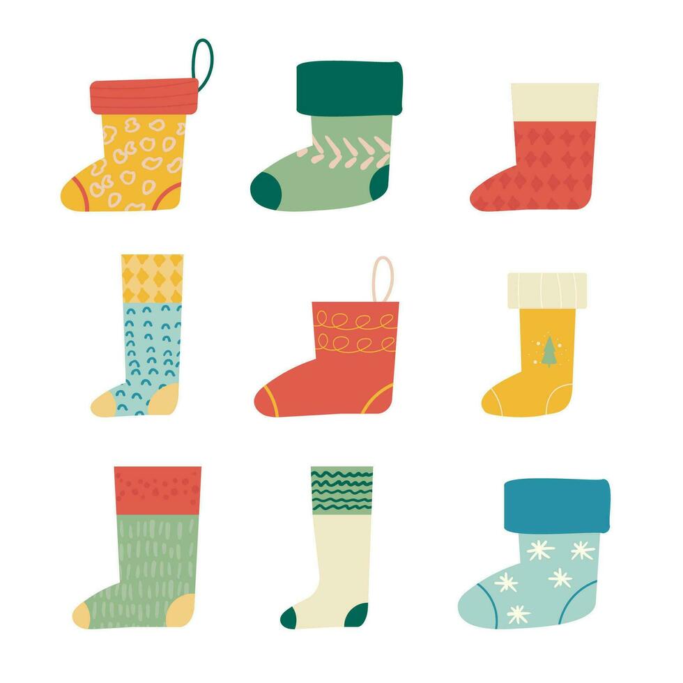 A set of hand-drawn Christmas socks vector