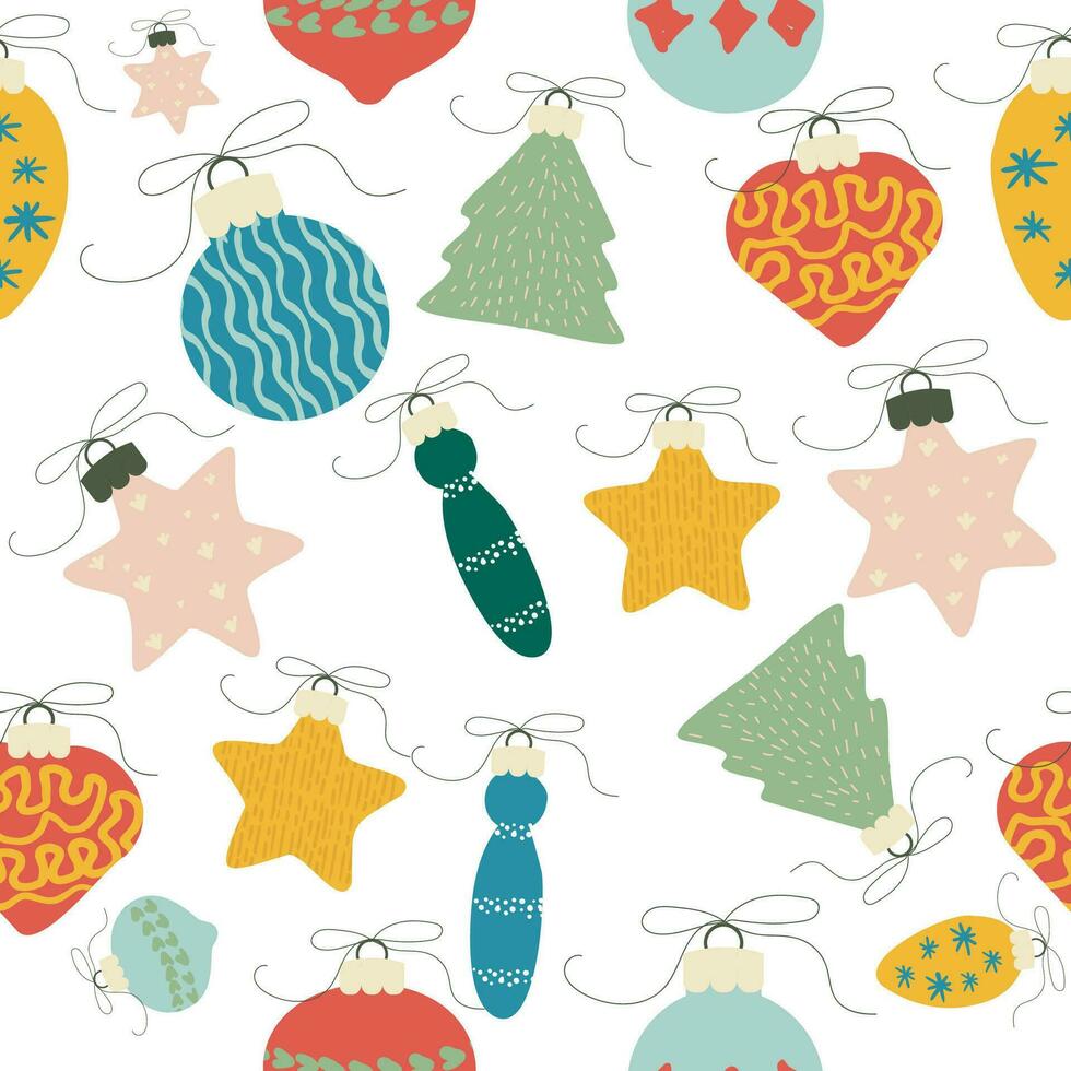Seamless pattern of Christmas hand drawn Christmas tree toys vector