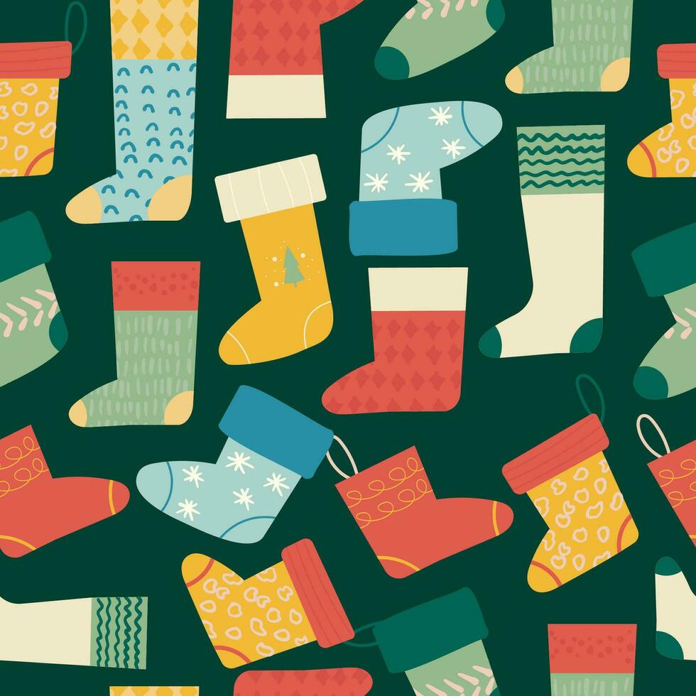 Seamless pattern of Christmas hand drawn socks vector