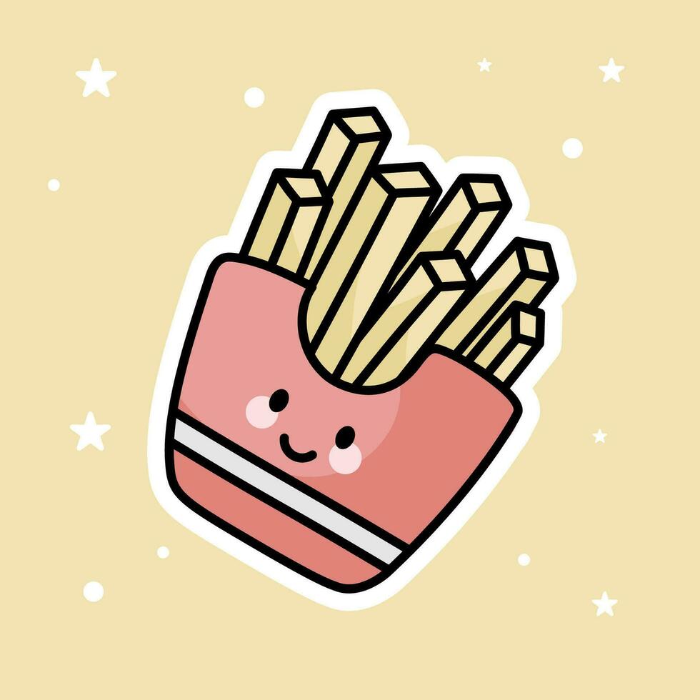 Cute Kawaii French Fries is isolated on a yellow background vector
