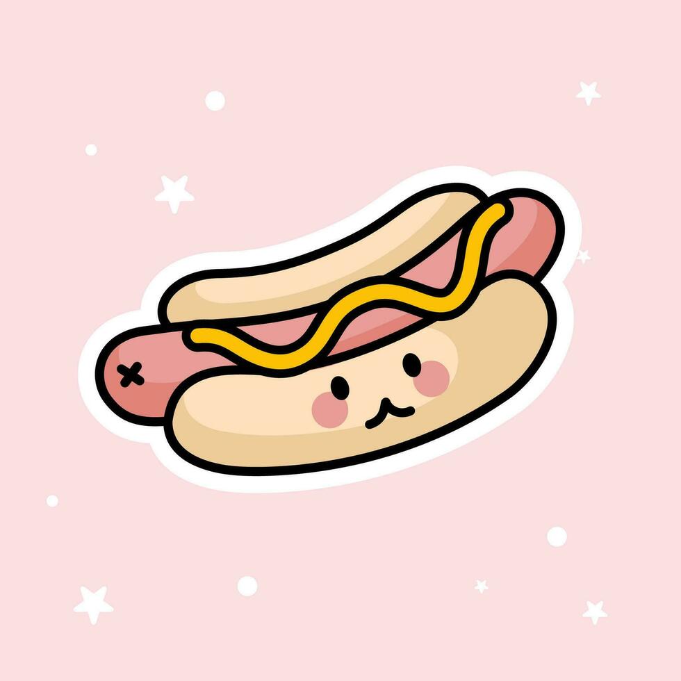 Cute Kawaii Hotdog is isolated on a pink background vector