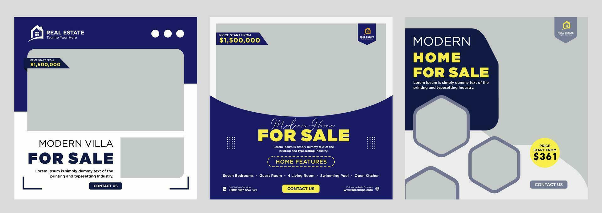 Real estate house social media post or square banner template vector