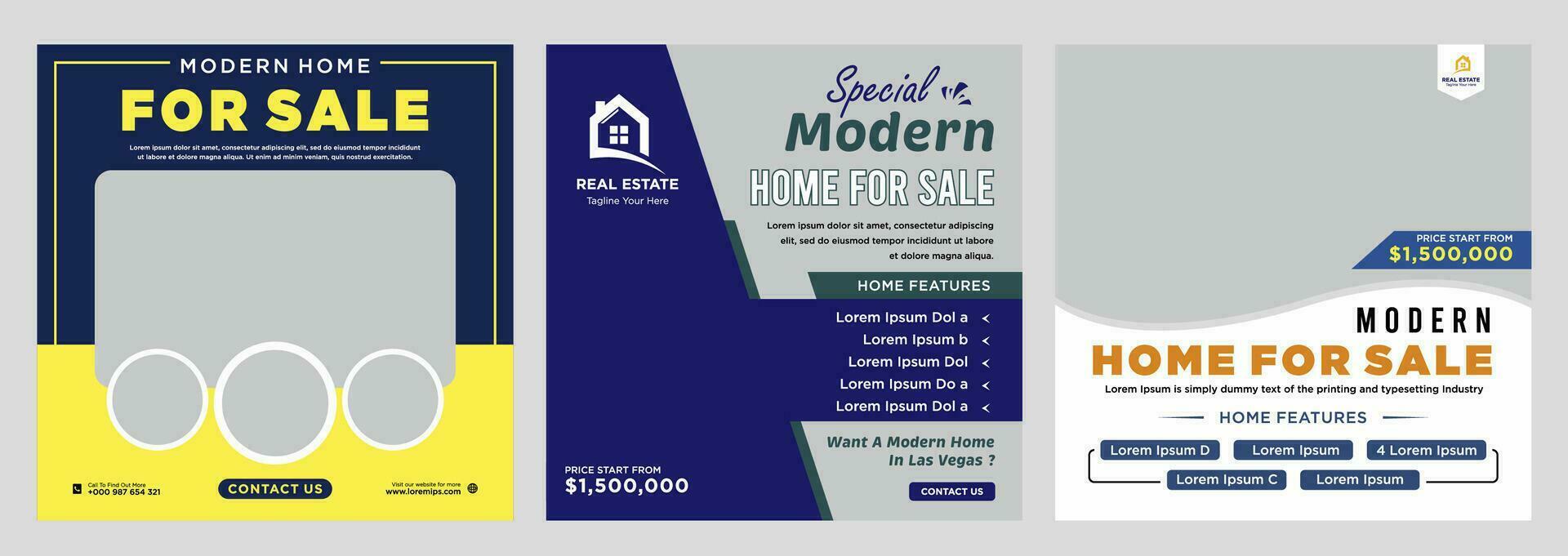 Real estate house social media post or square banner template vector