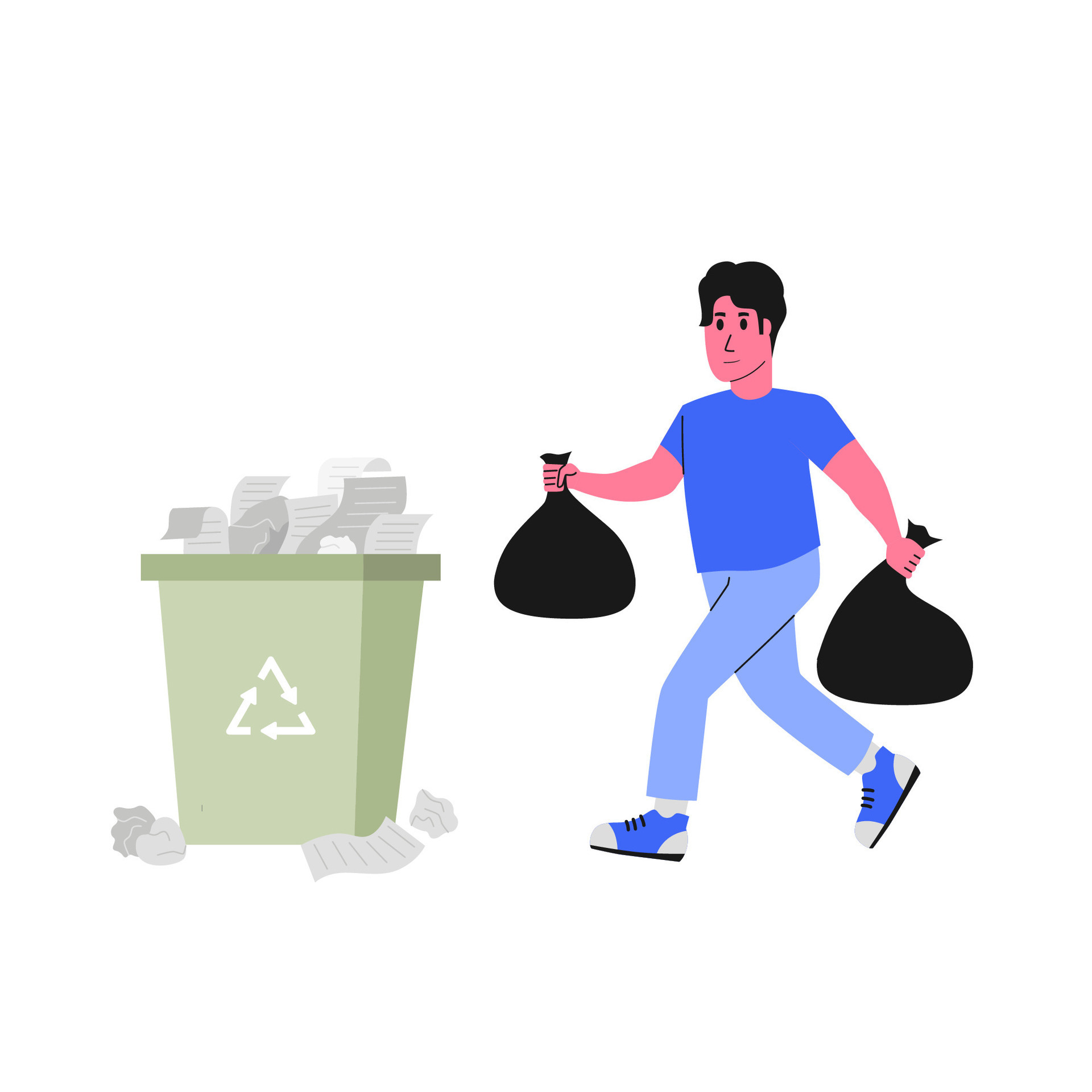 Man throwing garbage to trash bin concept for deleting files or clear