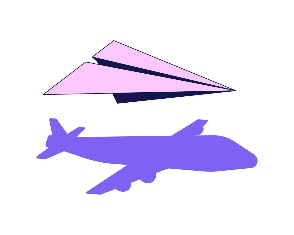 Plane shadow flat line color isolated vector object. Flying paper plane. Editable clip art image on white background. Simple outline cartoon spot illustration for web design