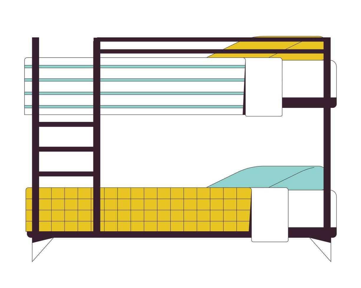 Bunk bed in university dormitory flat line color isolated vector object. Bunkbed in dorm room. Editable clip art image on white background. Simple outline cartoon spot illustration for web design