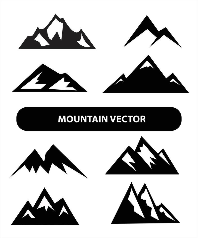 montaña silueta, azul y negro rocoso montaña ilustración, vector diseño, signo, símbolo, exterior, manojo.