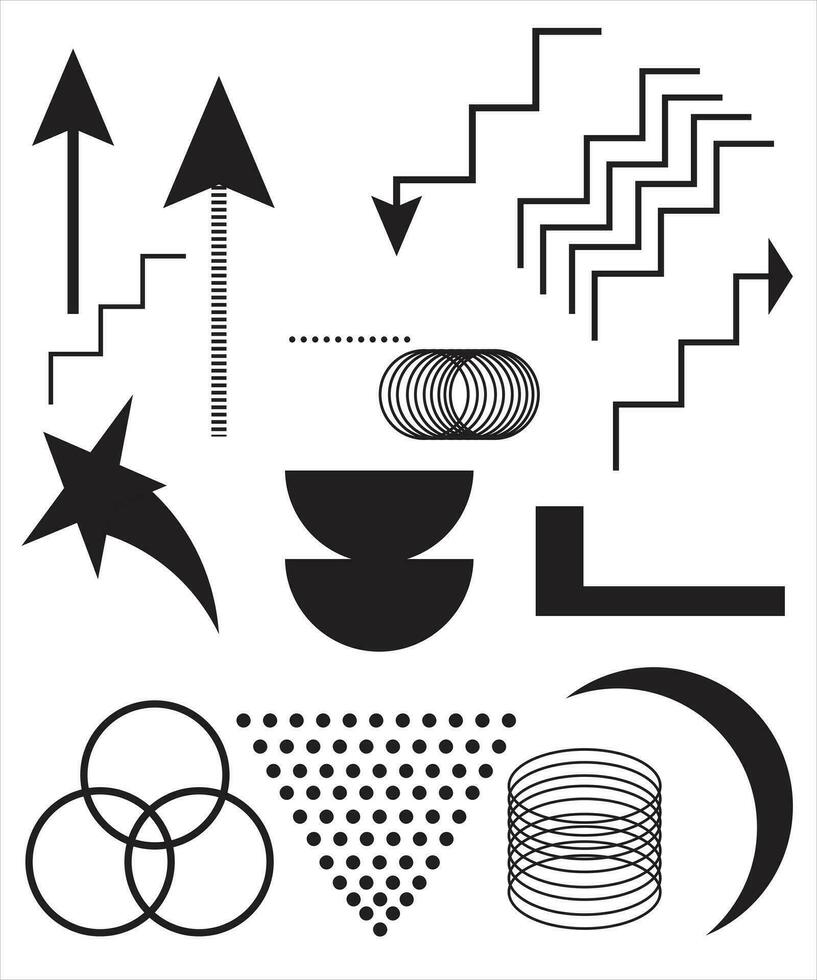 Retro futuristic elements for design. Big collection of abstract graphic geometric symbols and objects in y2k style vector