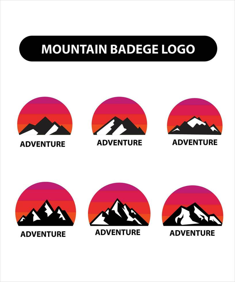 Set of nine mountain travel emblems. Camping outdoor adventure emblems, badges and logo patches. Mountain tourism, hiking. Forest camp labels in vintage style vector