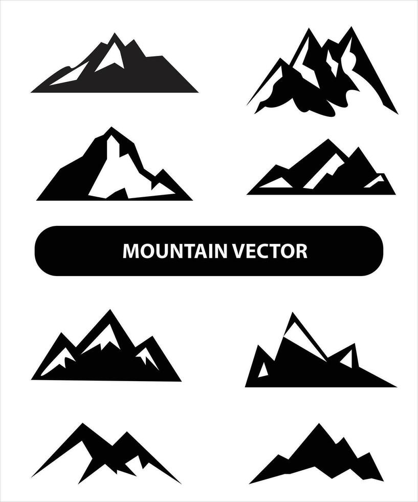 montaña silueta, azul y negro rocoso montaña ilustración, vector diseño, signo, símbolo, exterior, manojo.