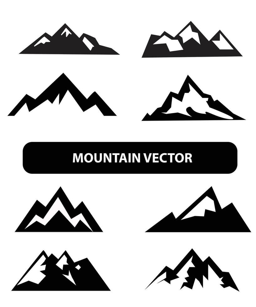 montaña silueta, azul y negro rocoso montaña ilustración, vector diseño, signo, símbolo, exterior, manojo.