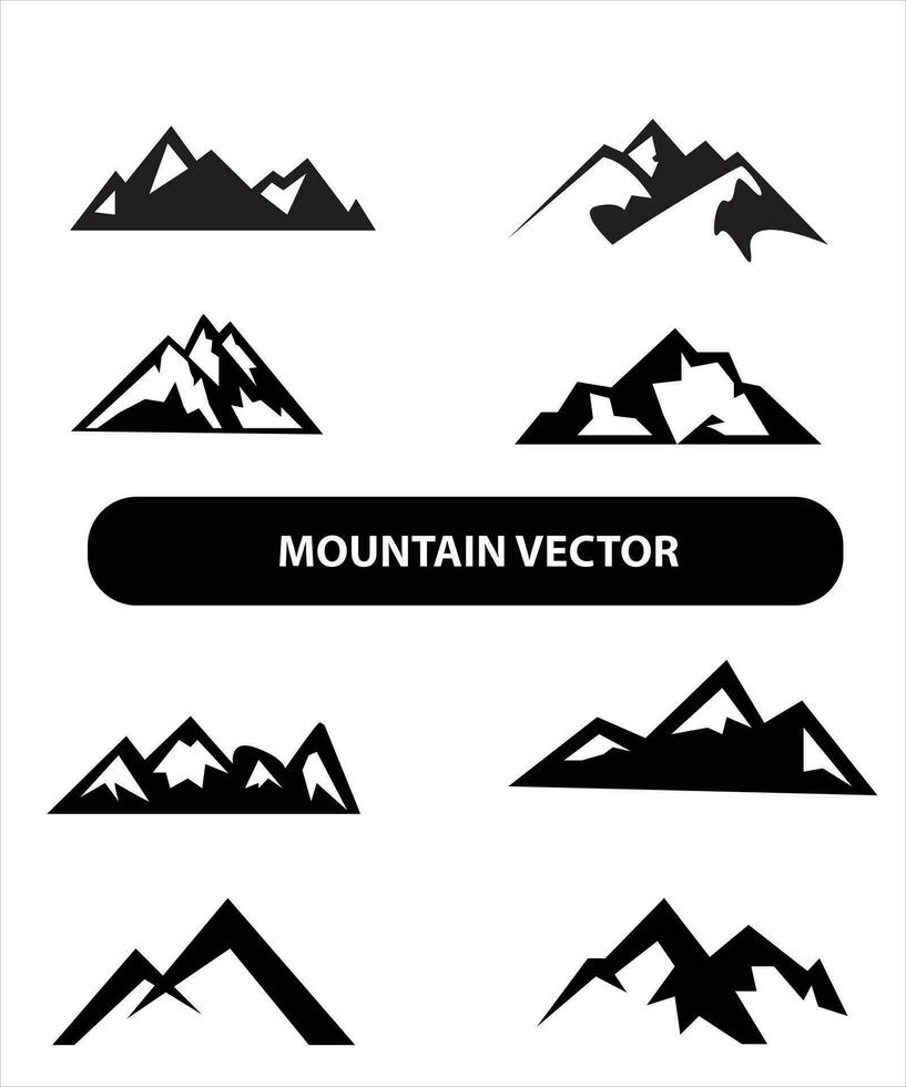 montaña silueta, azul y negro rocoso montaña ilustración, vector diseño, signo, símbolo, exterior, manojo.