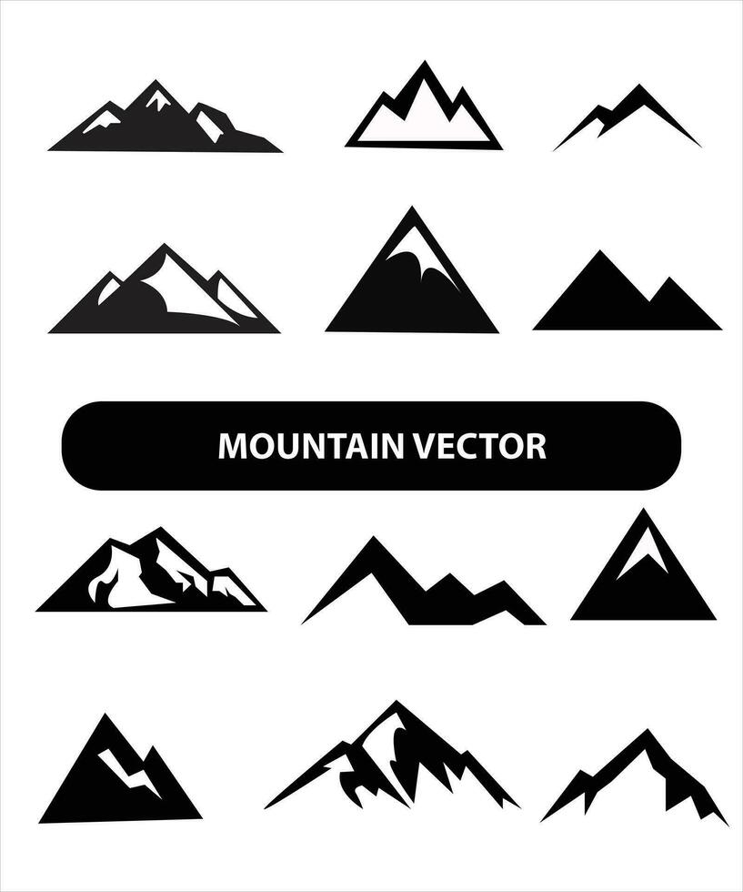 montaña silueta, azul y negro rocoso montaña ilustración, vector diseño, signo, símbolo, exterior, manojo.