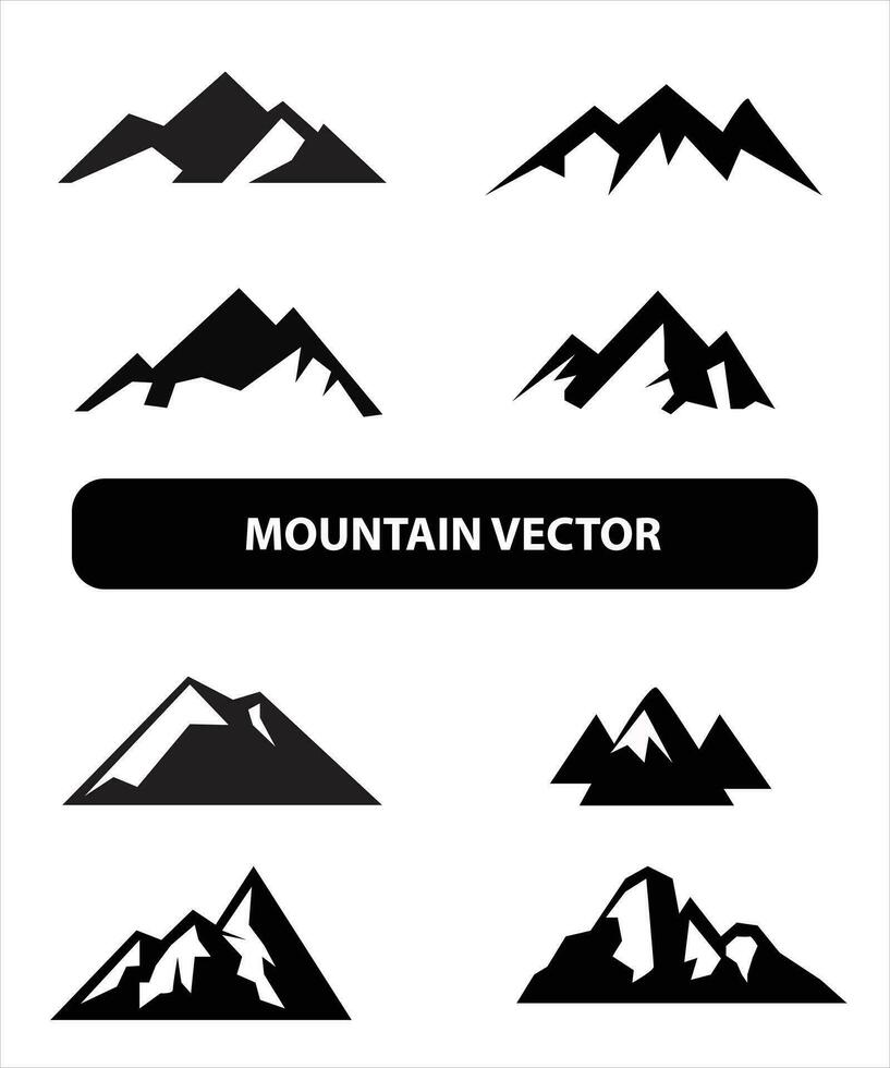 montaña silueta, azul y negro rocoso montaña ilustración, vector diseño, signo, símbolo, exterior, manojo.