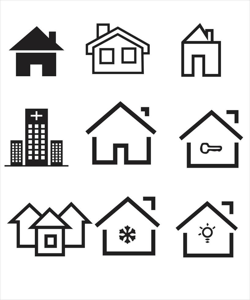 Set of thin line icons of homes and real estate. Outline symbol collection. Editable vector stroke. 256x256 Pixel Perfect scalable to 128px, 64px...