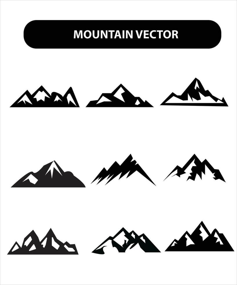 montaña silueta, azul y negro rocoso montaña ilustración, vector diseño, signo, símbolo, exterior, manojo.