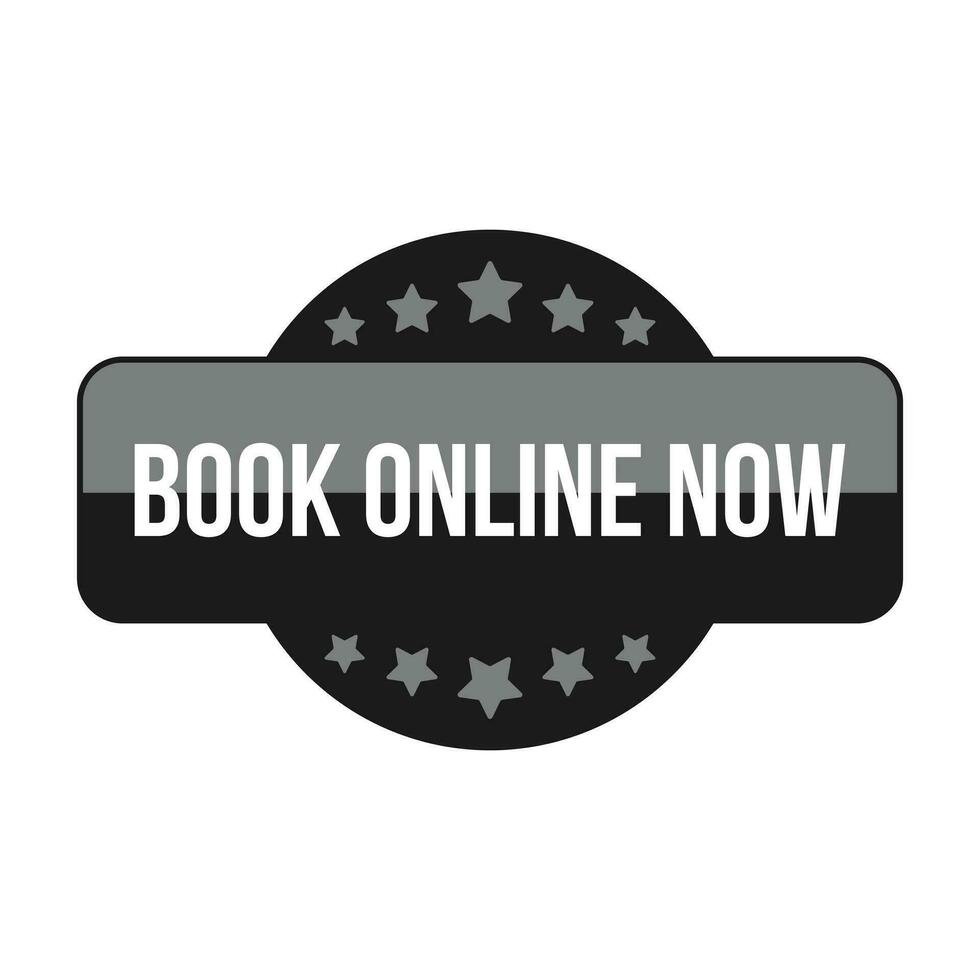 Book Online Now Badge, Banner, Icon, Sign, Symbol, Booking Now Online, Glossy Book Now Button, Push Button, 3D Realistic Badge Design Vector Illustration With Gel Glass
