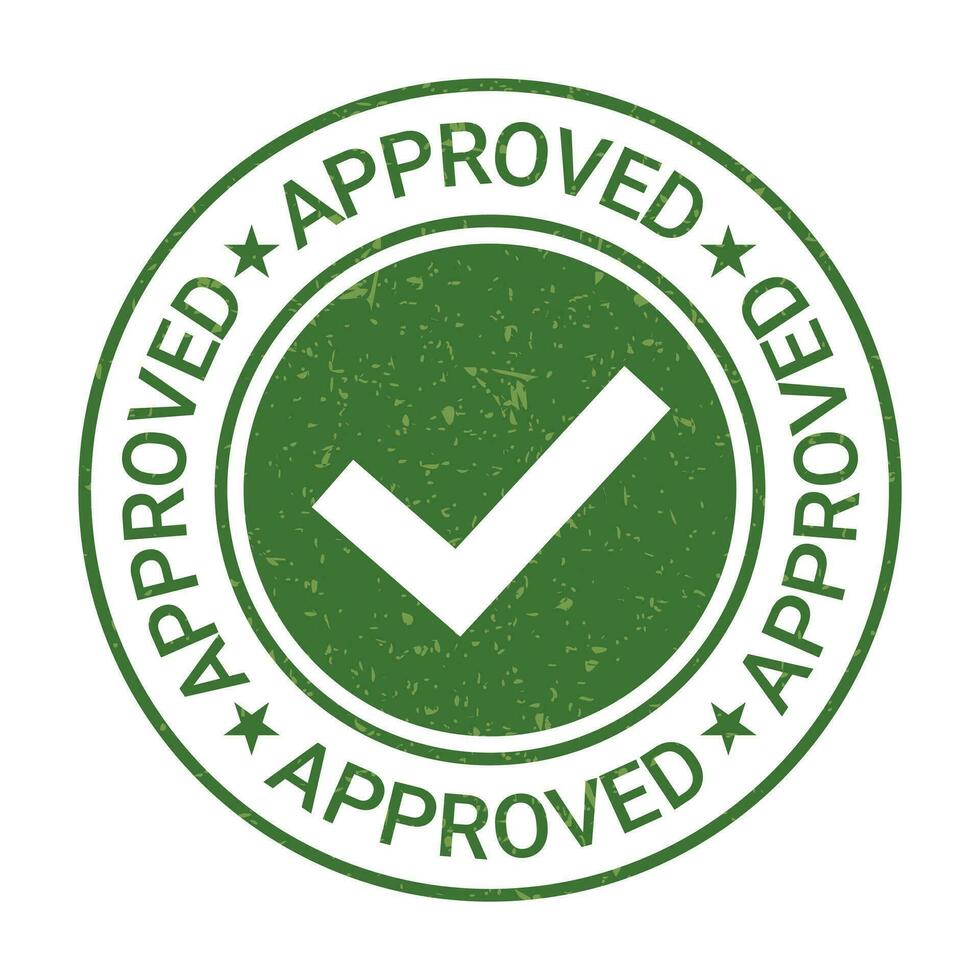 Approved Rubber Stamp, Approved Icon, Seal Of Approval, Tested And Verified Badge With Check Mark, Accepted Sign, Authorized Badge Design With Grunge Texture Vector Illustration
