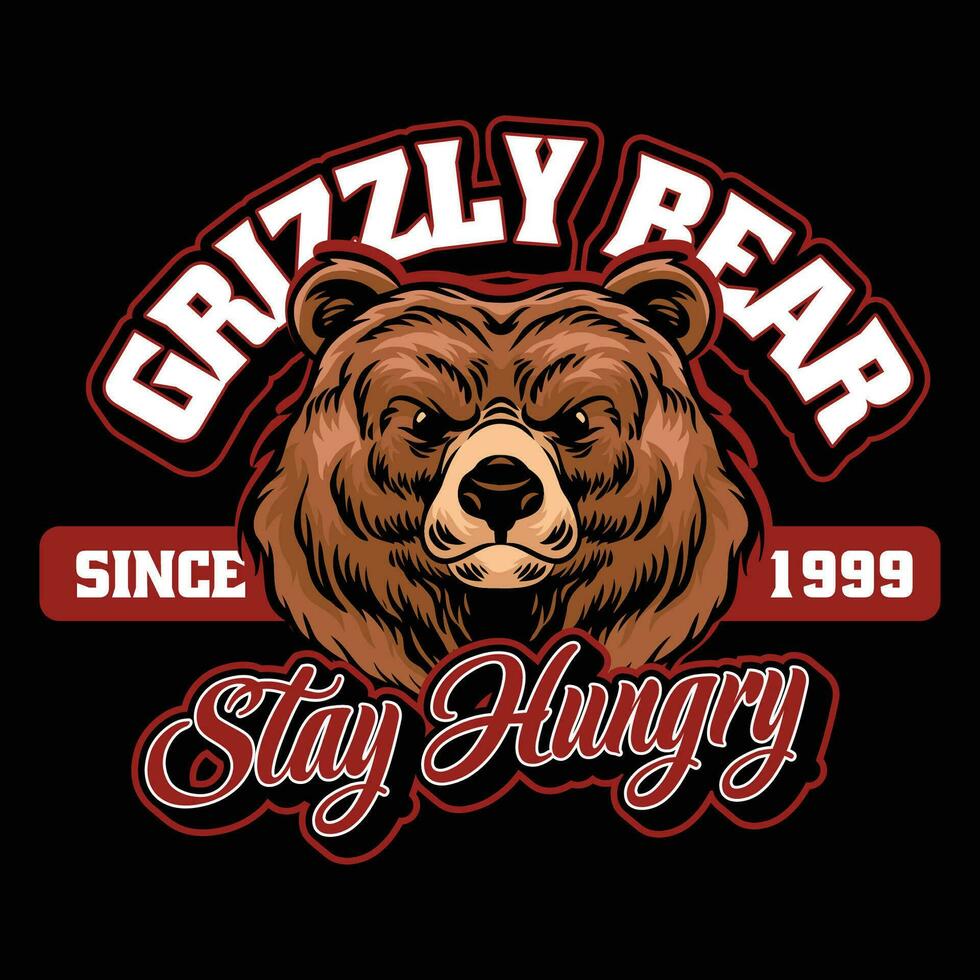 T-shirt Design of Grizzly Bear Full Color in Vintage Style Illustration vector