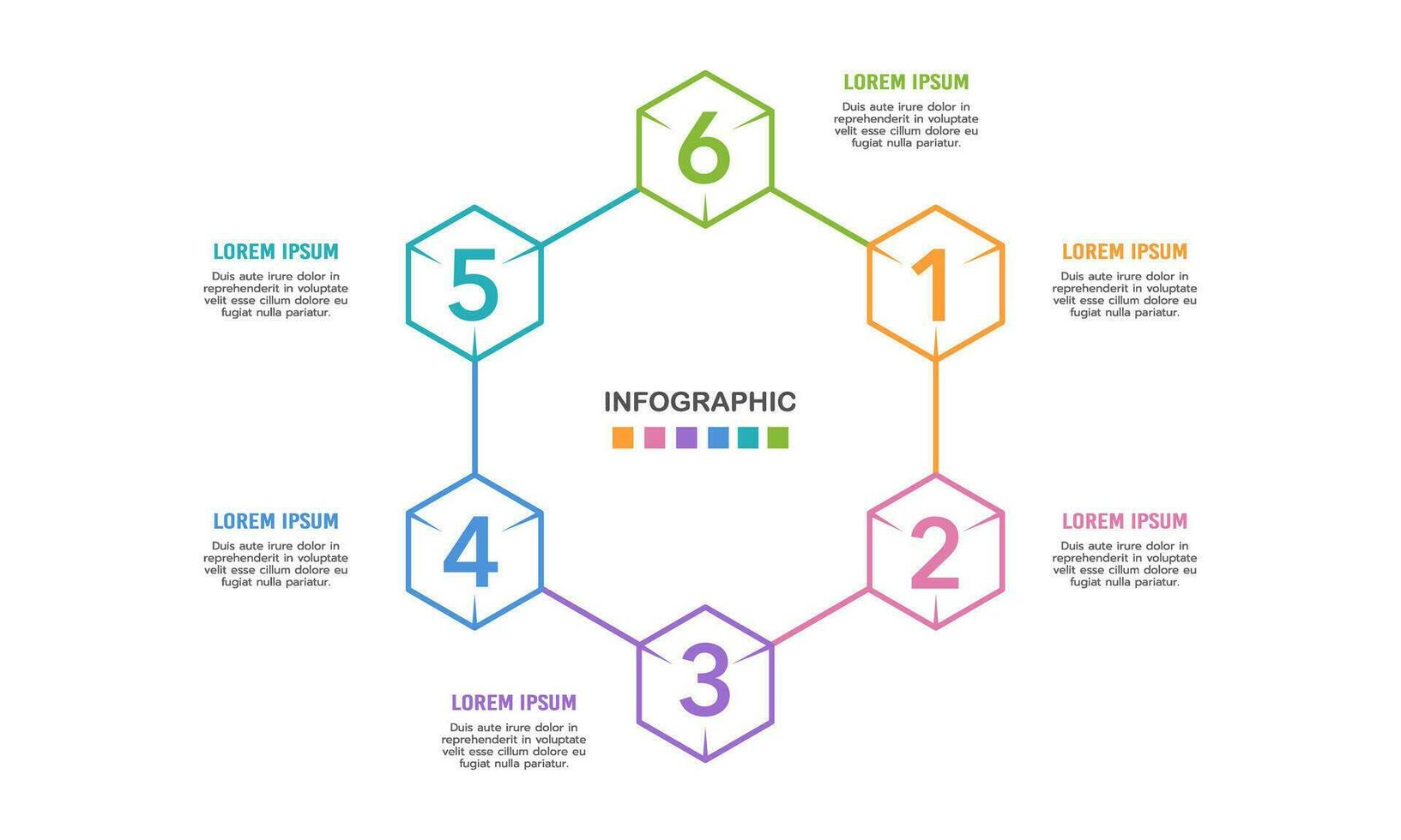 Infographic hexagon with 6 numbers process to success.  Vector illustration.