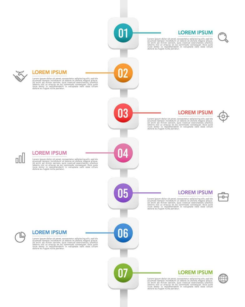 vertical infografía cronograma 7 7 pasos a éxito. negocio presentación, línea de tiempo, hito, y mapa vial. vector ilustración.