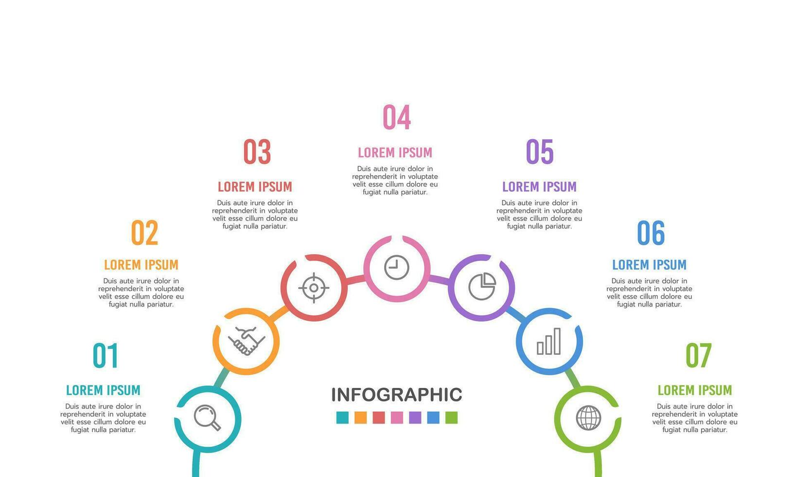 Infographic semicircle and 7 processes with icons to success. Vector illustration.