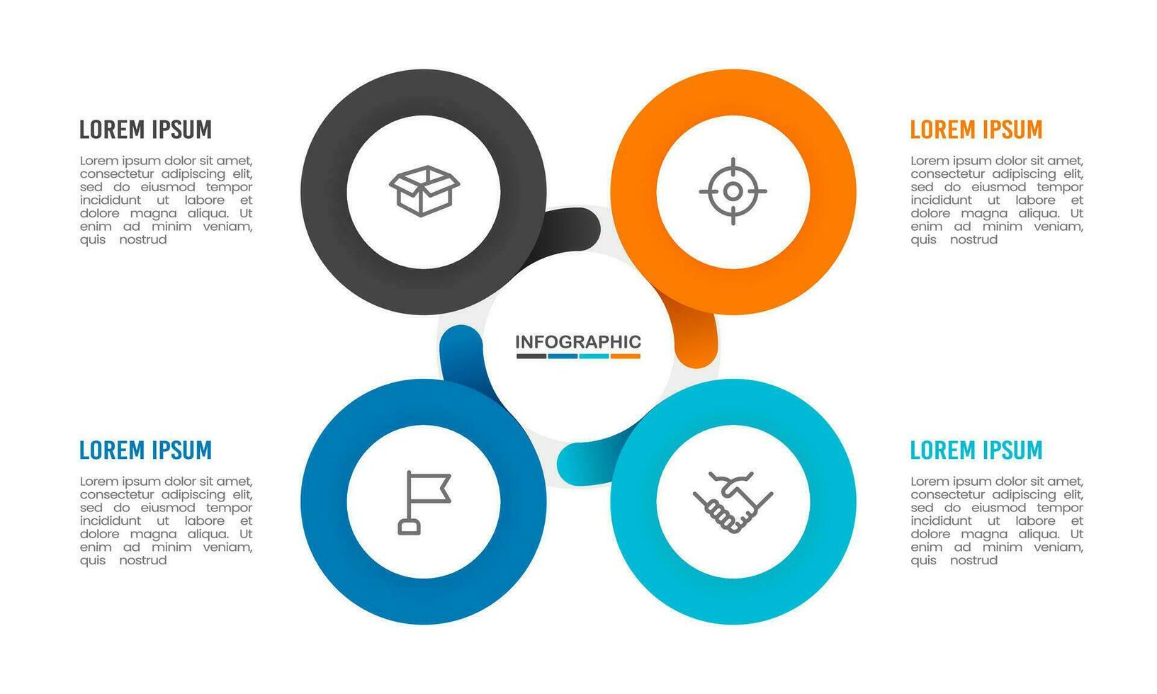 4-circle process infographic design simple template. Vector illustration.