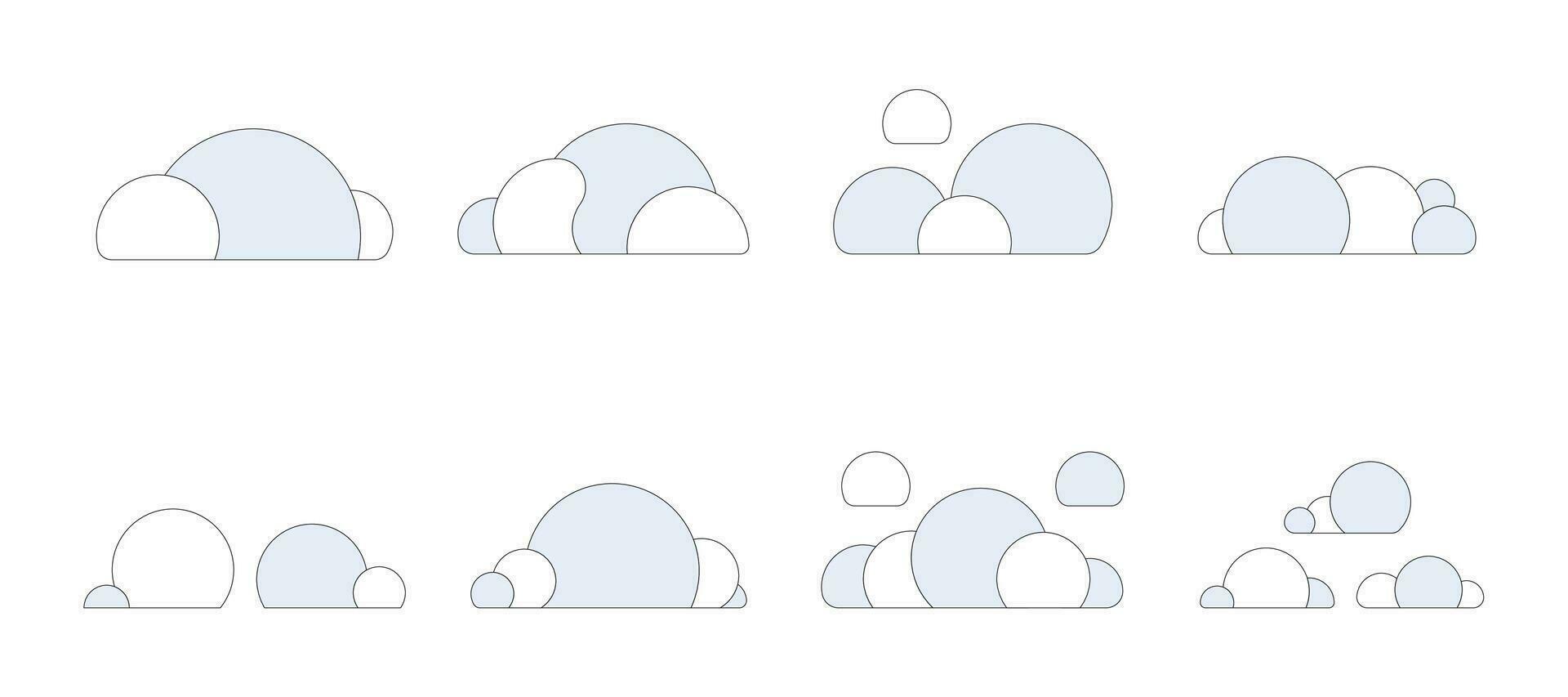 Abstract flat clouds set isolated on white background. Cloudy with outline icon symbol vector illustration