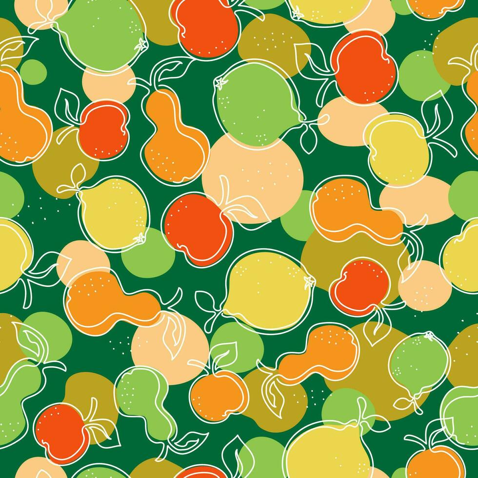 Fruity pattern. Abstract Summer fruits, food lemon, apple, pear. Harvest. Set, collection, line art, drawing. Vector Illustration on a white isolated background.
