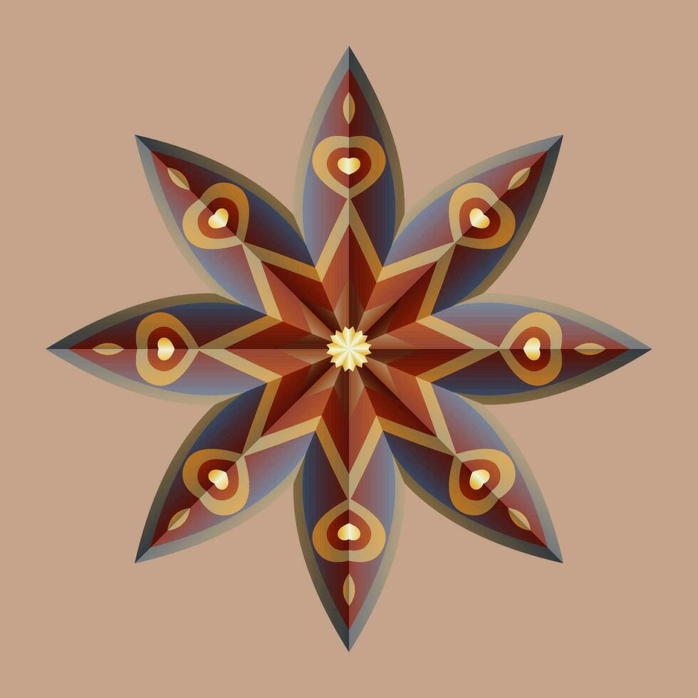 This is a polygonal pattern. This is a brown geometric mandala. Asian floral pattern. vector